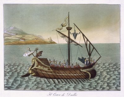 Ansicht des Corvus, eines Marinekrans, verwendet von G. Duillus, 1796 von French School
