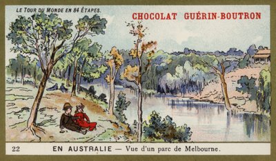 Blick auf einen Park in Melbourne, Australien (Chromolithografie) von French School