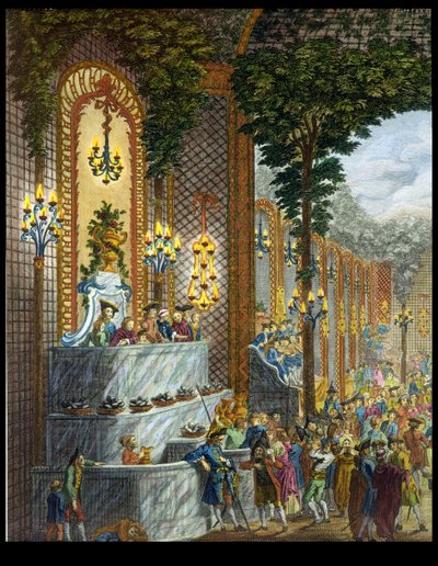 Ansicht des Innenraums in einem der Räume des Place de Louis le Grand, Ansicht des Eingangs zum Salon (Detail) von French School