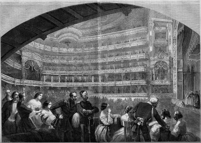Ansicht des Saals des Kaiserlichen Theaters in Moskau, Russland von French School