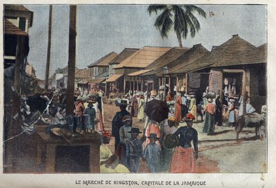Ansicht des Marsches von Kingston, Hauptstadt von Jamaika. „La-Croix-Illustree“, 3. Februar von French School