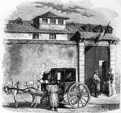 Ansicht des alten Arresthauses der Nationalgarde, bekannt als Hotel des Beans in Paris (Gefängnis der Nationalgarde in Paris) von French School