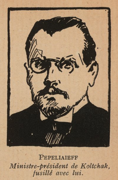 Viktor Pepelyayev, russischer Politiker und Premierminister der weißen russischen Regierung von Admiral Koltschak in Sibirien, von den Bolschewiki hingerichtet von French School