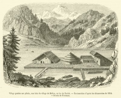 Gallisches Dorf auf Pfählen, nahe dem Dorf Meilen am Zürichsee von French School