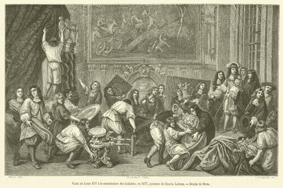 Besuch von Ludwig XIV. in der Gobelins-Manufaktur im Jahr 1677 von French School