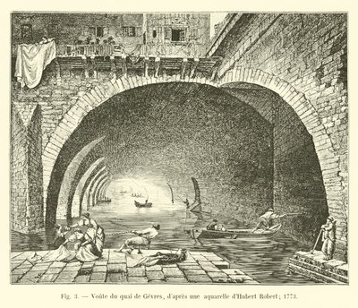 Gewölbe des Quai de Gesvres, nach einem Aquarell von Hubert Robert; 1773 von French School