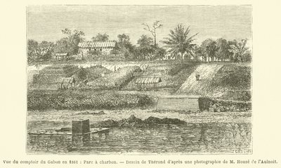 Ansicht des Handelspostens von Gabun im Jahr 1861, Kohlenlager von French School