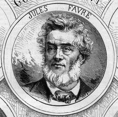 Krieg von 1870 - Regierung der Nationalen Verteidigung: Porträt von Jules Favre (1809-1880), Mitglied der provisorischen Regierung von 1870. Gravur in „Le Monde Illustré“ Nr. 706 vom 22. Oktober von French School