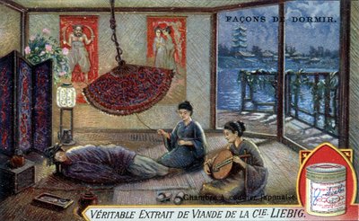Wege zum Schlafen: Japanisches Schlafzimmer. Liebig Verpackung Chromolithographie. von French School