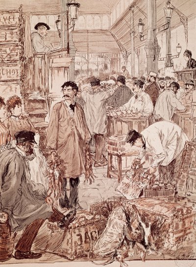 Wildauktion in Les Halles, Illustration, Paris, Frankreich von French School