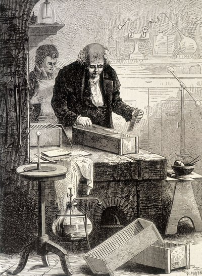 William Cruickshank baute den Trogstapel - im „Album der Wissenschaft; berühmte Gelehrte; Große Entdeckungen“ 1896. von French School