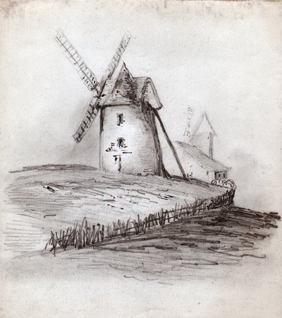 Windmühlen (Zeichnung) von French School