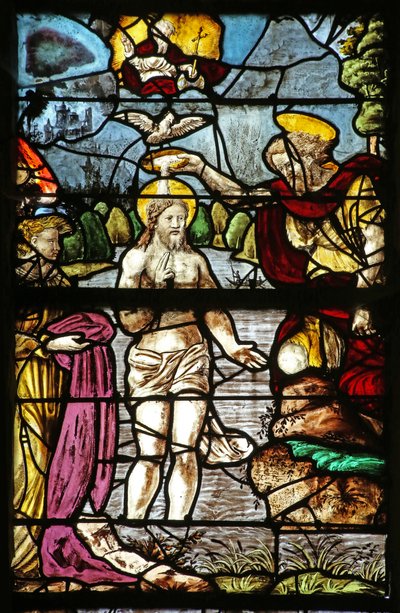 Fenster mit der Taufe Christi im Jordan von French School