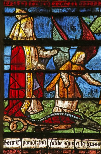 Fenster mit Gott, der die Schlange verflucht von French School