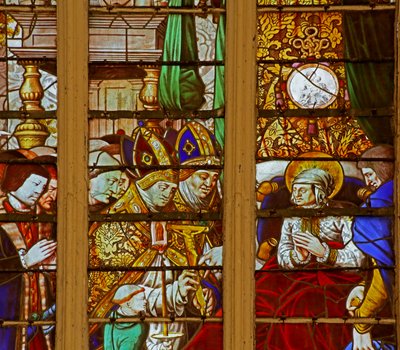 Fenster mit dem Heiligen Ludwig: wundersame Genesung und Gelübde, ins Heilige Land zu gehen von French School