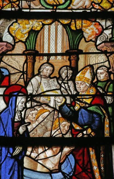 Fenster, das Maria Magdalena darstellt: der Graf von Provence und seine Frau werden getauft von French School