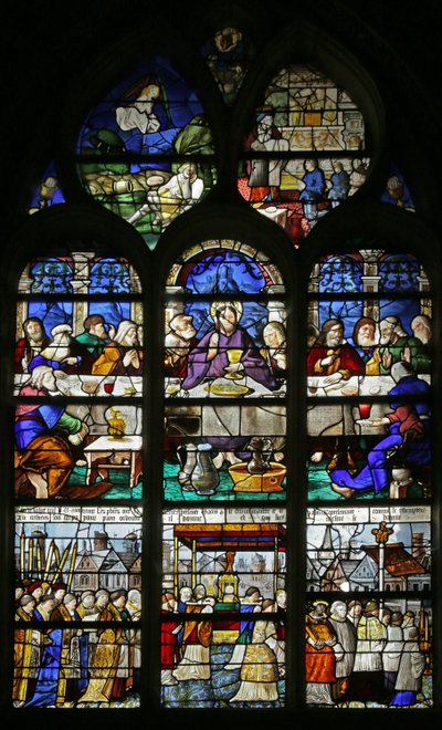 Fenster mit Darstellung des letzten Abendmahls und der Prozession des Heiligen Sakraments, 1530 von French School