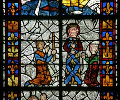 Fenster Nr. 1, Darstellung der heiligen Radegunde: Eine Heilung am Grab der Heiligen von French School
