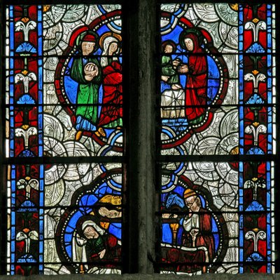 Fenster Nr. 3, Darstellung der Geburt Christi und der Darstellung im Tempel von French School