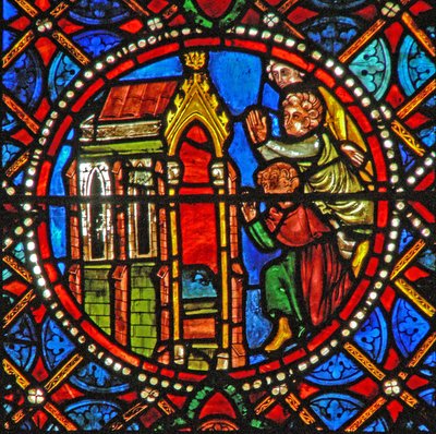 Fenster s4, das Grab der Heiligen Agatha mit Pilgern aus nah und fern von French School