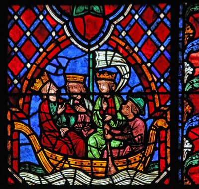 Fenster w01, Darstellung der Abreise der Könige von der Krippe von French School