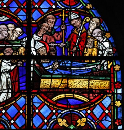 Fenster w08, die Beerdigung des Heiligen Martin darstellend von French School