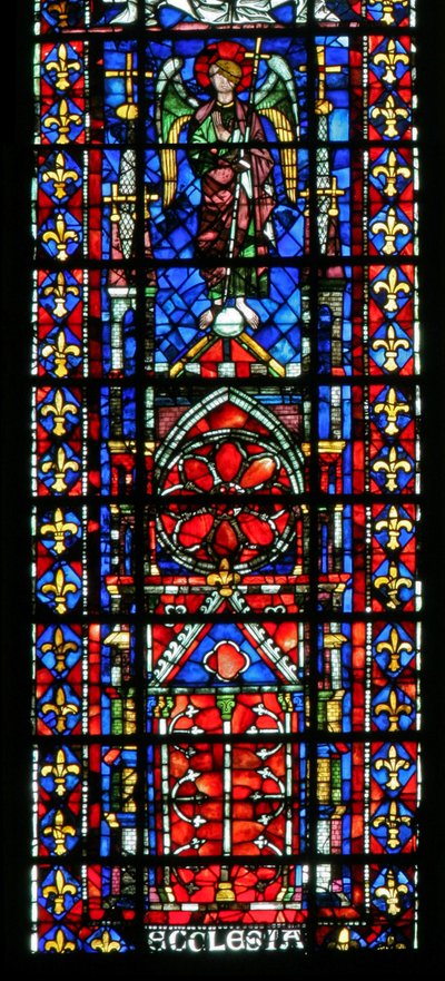Fenster w100 mit Darstellung der Kathedrale von Reims von French School