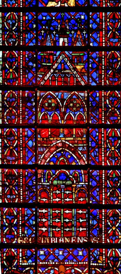 Fenster w105 mit Darstellung der Kathedrale von Amiens von French School