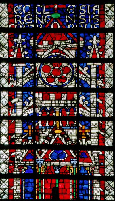 Fenster w118, die Kathedrale von Reims darstellend von French School