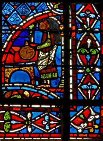Fenster w11, Darstellung eines Tuchhändlers und Randpaneele von French School