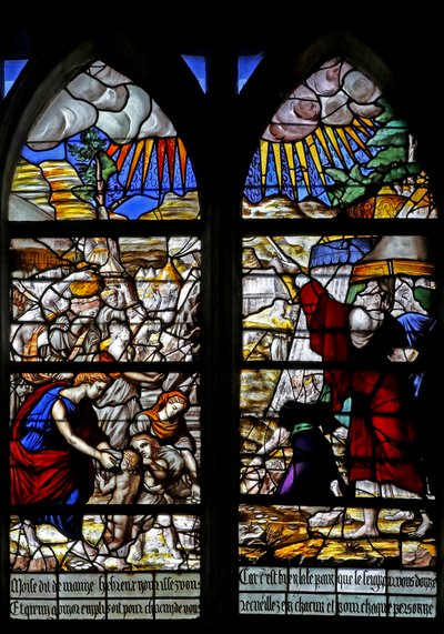 Fenster w128, Israeliten sammeln Manna in der Wüste von French School