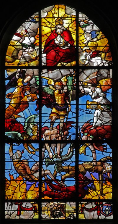 Fenster w12 mit dem Heiligen Michael und den rebellischen Engeln von French School