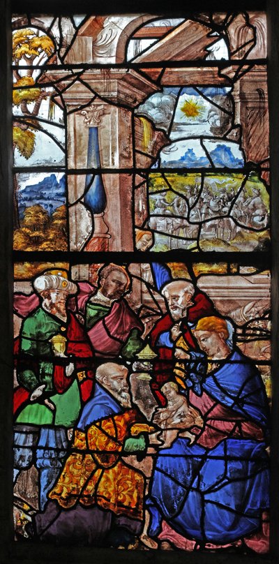 Fenster w16, das die Anbetung der Heiligen Drei Könige darstellt von French School