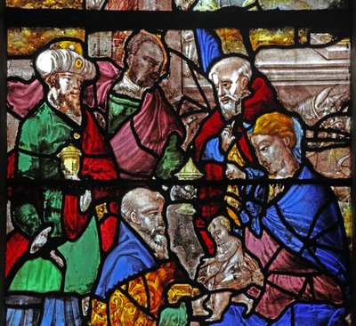 Fenster w16, das die Anbetung der Heiligen Drei Könige darstellt von French School