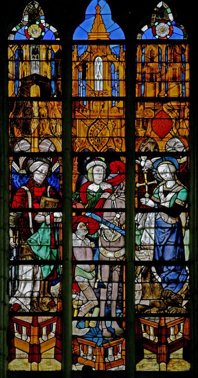 Fenster w17, Darstellung von St. Laurentius, St. Martin und St. Margareta von French School