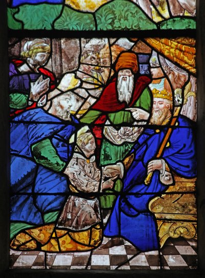 Fenster w18, das eine Szene aus dem Leben des heiligen Ivo darstellt von French School