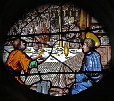 Fenster w18, das eine Szene aus dem Leben des heiligen Ivo darstellt von French School