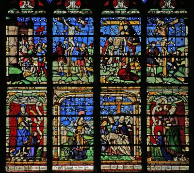 Fenster w19, die Kreuzigung, die Kreuzabnahme und die Pietà darstellend von French School