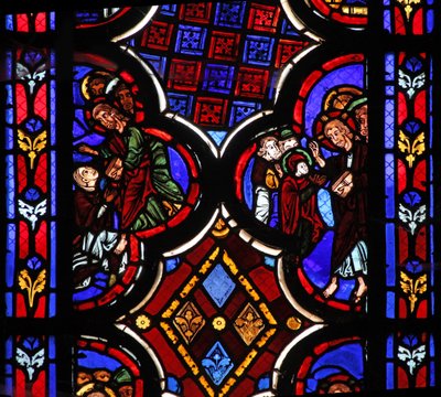 Fenster w1, das Christus darstellt, der sagt: Ich bin die Auferstehung und das Leben von French School