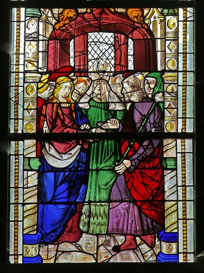 Fenster w1, das die Hochzeit der Jungfrau Maria darstellt von French School