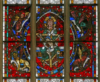 Fenster w200, Darstellung der Dreifaltigkeit umgeben von den Symbolen der Evangelisten von French School