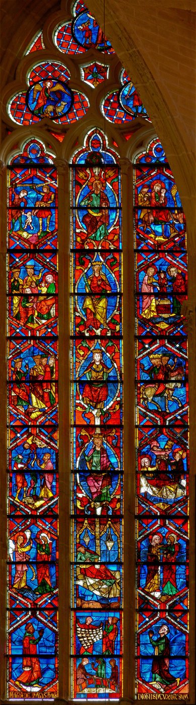 Fenster w202, den Jessebaum und die Kindheit Christi darstellend von French School