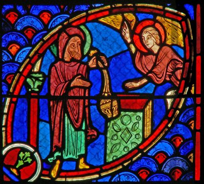 Fenster w20 Darstellung von Zacharias, dem Vater des Heiligen Johannes des Täufers, wird im Tempel von einem Engel besucht von French School