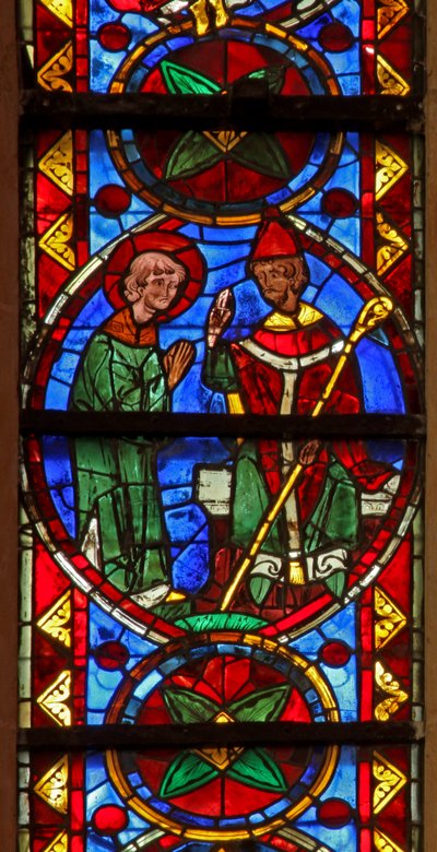 Fenster w213, Darstellung von St. Stephan wird von seinem Bischof gesandt von French School