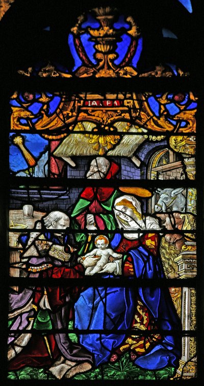 Fenster w21, die Anbetung der Magier darstellend von French School