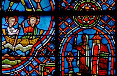 Fenster w23, Darstellung von St. Julian Hospitalier, der Christus jede Nacht auf der anderen Seite des Flusses trifft von French School