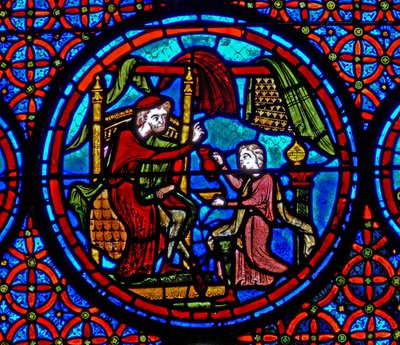 Fenster w23 zeigt das Gleichnis von Dives und Lazarus von French School