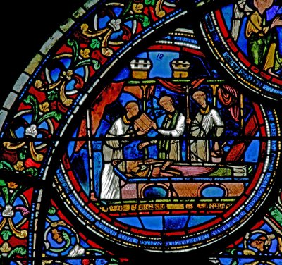 Fenster w23, Darstellung der Beerdigung des Heiligen Thomas Becket von French School