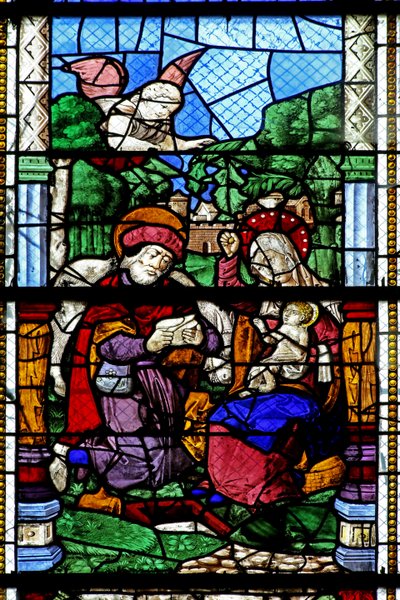 Fenster w2, das die Rast während der Flucht nach Ägypten darstellt von French School