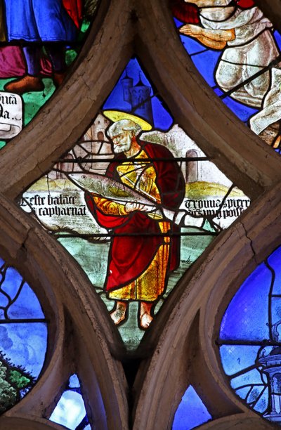 Fenster w2, St. Petrus trägt einen Fisch - um Kapernaum zu betreten von French School